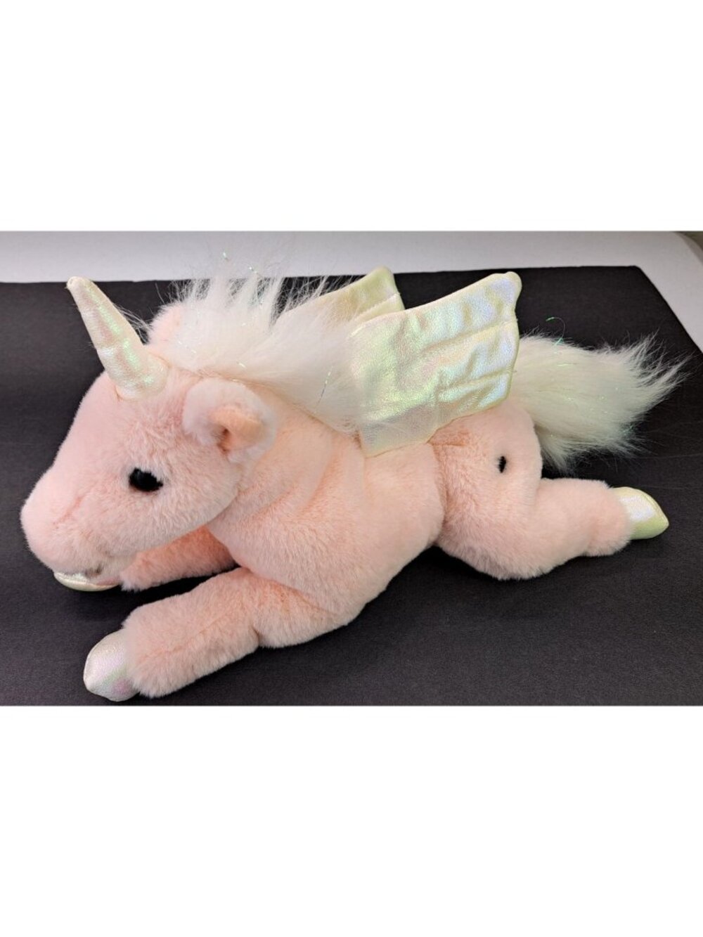 FAO Schwarz Pink Plush Unicorn Pegasus Stuffed Animal Iridescent Horn Wings 14"